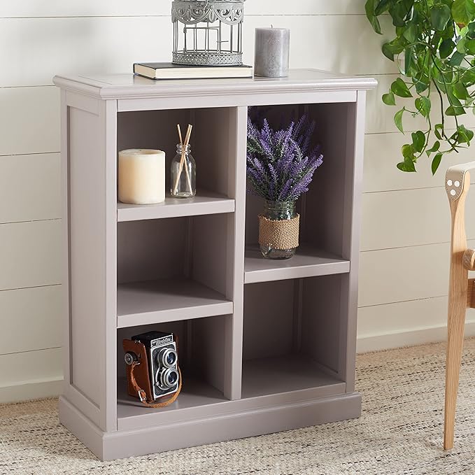SAFAVIEH Home Collection – Maralah 5-Shelf Solid Wood Bookcase, Grey Mauve, 25" Wide Storage Display Shelf, Fully Assembled (AMH6634C)