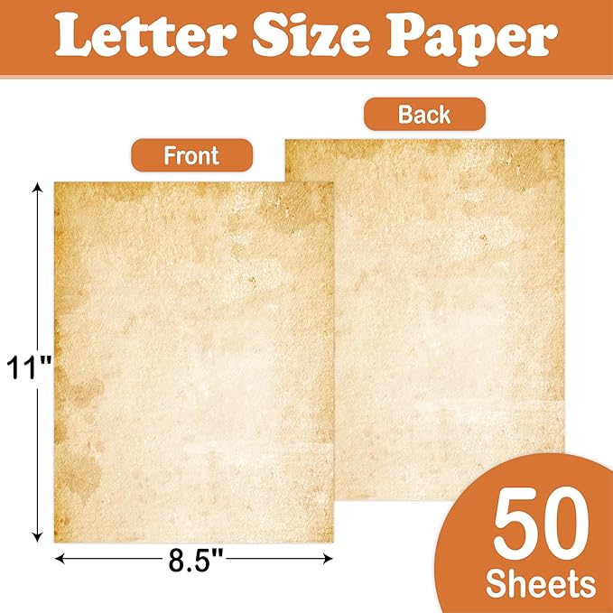 FUNCLASS 8.5'' x 11'' Printer Vintage Paper, Stationary Paper 50 Sheets, Letter Writing Stationery, Vintage Stationary for Invitations, Certificates, Diplomas, Awards, Resumes, Crafts