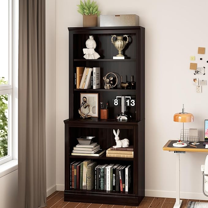 72" Tall Bookcase, White Large Floor Standing Bookshelf, 5 Tier Shelves Open Storage Organizer, Book Case for Living Room Hallway Kitchen Home Office Bedroom, Dark Cherry- 5 Tier