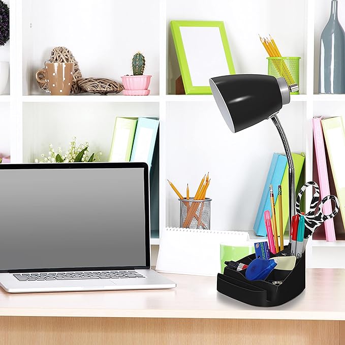 Simple Designs LD1056-BLK Gooseneck Organizer Desk Lamp with iPad/Tablet Stand or Book Holder and USB Port, Black (Pack of 6)
