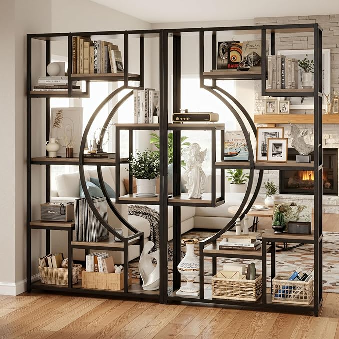 70.8" Tall Bookshelf Set of 2, 79" Wide Geometric Display Shelf with 18 Open Storage Shelves, Etagere Bookcase for Living Room, Office, Bedroom - Anti-Tip & Adjustable Feet