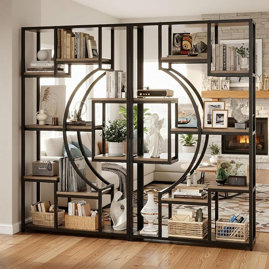 70.8" Tall Bookshelf Set of 2, 79" Wide Geometric Display Shelf with 18 Open Storage Shelves, Etagere Bookcase for Living Room, Office, Bedroom - Anti-Tip & Adjustable Feet