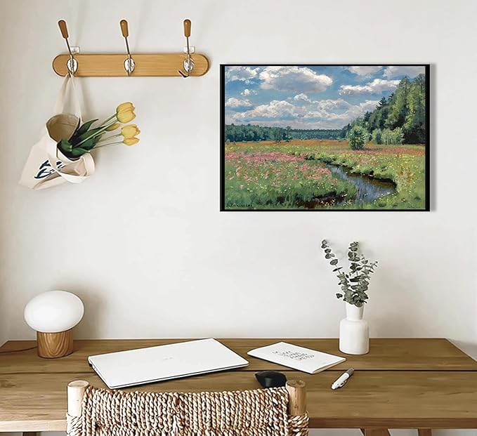 XXOUYLQ Vintage Landscape Canvas Wall Art Wildflower Field Painting Wildflowers Landscape Floral Scenery Oil Posters Wall Decor Unframed