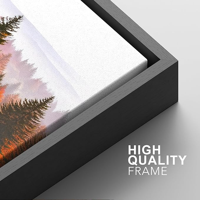 SIGNFORD Framed Wall Art Print Set Golden Autumn Forest Warm Sunrise Landscape Digital Art Modern Art Contemporary for Living Room, Bedroom, Office - 16"x24"x3 Black