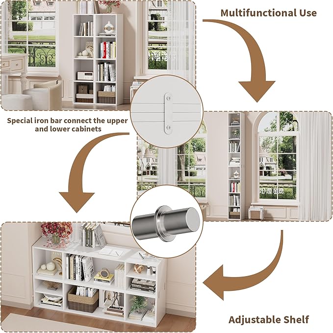 Ollieroo Book Shelf, 8 Tier Bookcase, 82.6 inches Tall Narrow Bookshelf, Wooden 8 Cube Storage Media Shelf, Vertical Slim Book Case with Removal Panels for Living Room, Bedroom, Entrance Hall