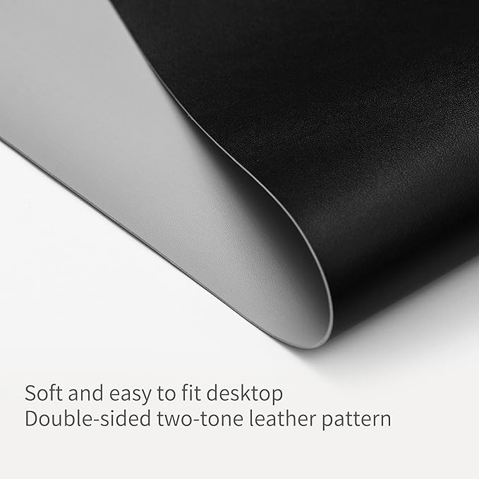 RENMTURE Double-Sided Two-Tone Faux Leather Desk mat Desktop Organization and Accessories Home and Office Large Mouse pad Game and Work (Black/Gray, 36"x17")