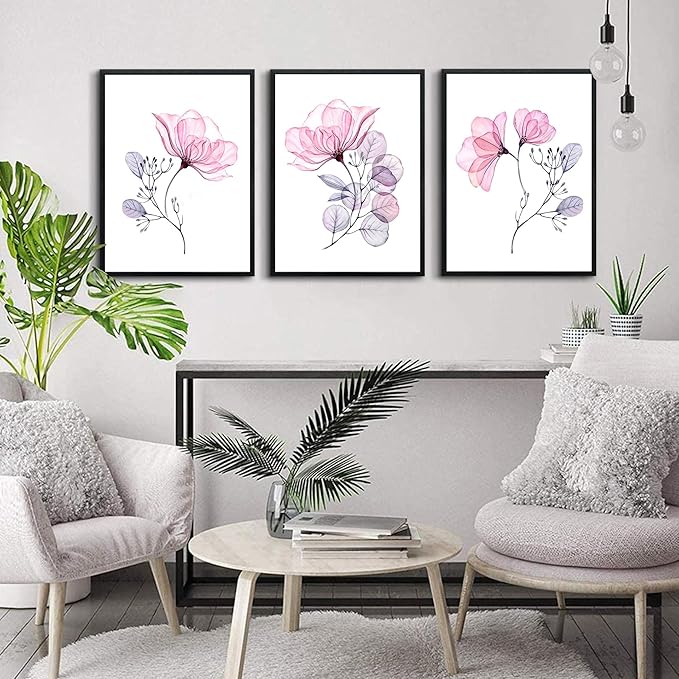 hyidecorart Black Framed Wall Art For Living Room Large Wall Decor For Bedroom Room Decorations Pink Red Flowers Wall Paintings Mural Pictures Artwork Kitchen Home Decor 3 Piece Framed Prints Art