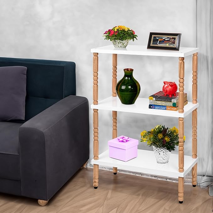 White Bookcase by Natural Wood, 3 Tier Bookshelf, Small Book Shelves Freestanding Display Storage Shelves. Open Bookshelf for Bedroom, Living Room and Office (White, 2 Tier)