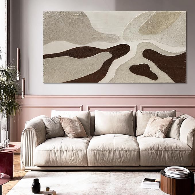 ZUNARE Hand-Painted Large Abstract Wall Art – Neutral Beige, Taupe, and Brown Textured Wall Decor, Luxury Modern Art for Living Rooms, Offices, Hotels, Ready to Hang, 29×58 inch