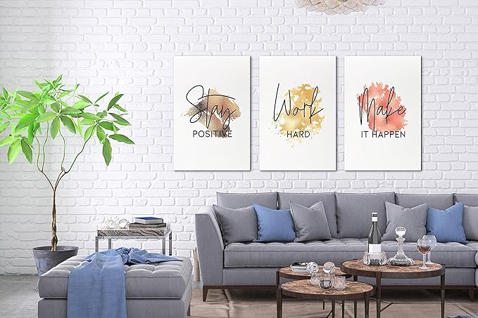SHMAO Office Canvas Wall Art Motivational Wall Decor, 3 Piece Stay Work Make Print Pictures for Office Wall Decor Women Inspirational Framed Artwork Home Office Decor 20”x30”x3 Panels