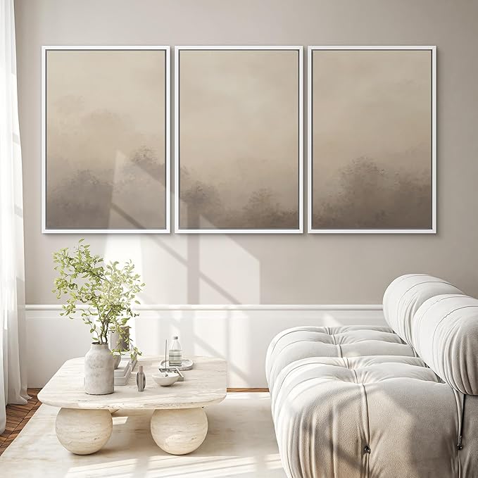 SIGNWIN Framed Canvas Print Wall Art Set Neutral Misty Forest Landscape Earth Tone Illustrations Modern Art Decorative Boho Relax/Zen Nordic for Living Room, Bedroom, Office - 16"x24"x3 White