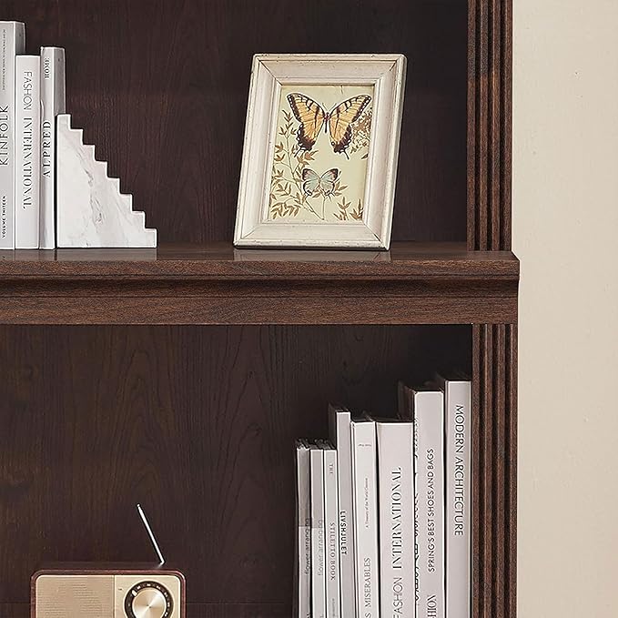 JAHRSTIM Halston Multi-Depth Bookcase, Adjustable Storage Open Display Shelving Unit for Home and Office Space, 31.5”L x 15.75”W x 72.8”H, Dark Cherry
