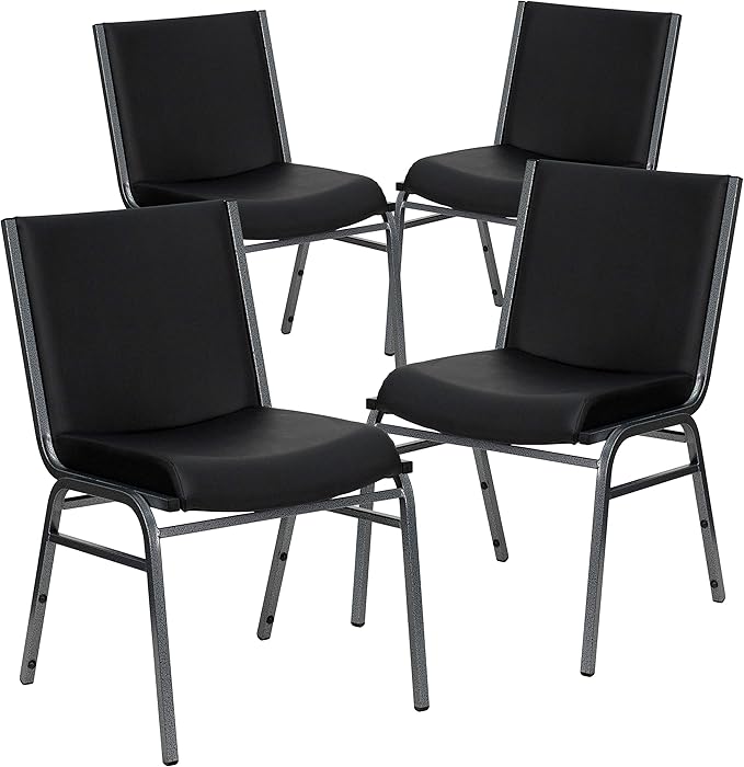 Flash Furniture 4 Pack HERCULES Series Heavy Duty Black Vinyl Stack Chair