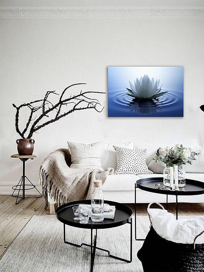 White Lotus Wall Art Canvas Pictures Print Spiritual Meditation Artwork Poster for Yoga Room Bathroom Zen Spa Photo Decor Framed Ready to Hang (24x 36inch)