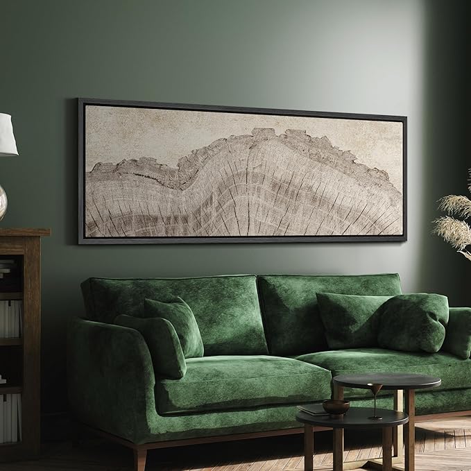 SIGNFORD Large Framed Canvas Tree Ring Texture Wood Slice Illustrations Modern Art Calm Warm for Living Room, Bedroom, Office - 60"x20"