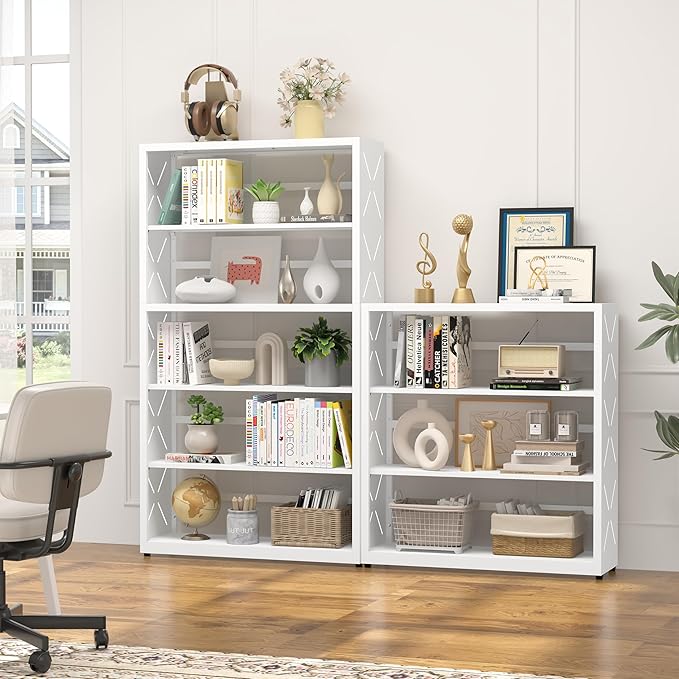 5 Tier Bookshelf, 55"Tall Metal Bookcase with Adjustable Shelves, Modern Display Book Shelf, White Bookcase Shelf, Utility Shelf, Storage Shelves for Office, Living Room, Kitchen, Study-31"W
