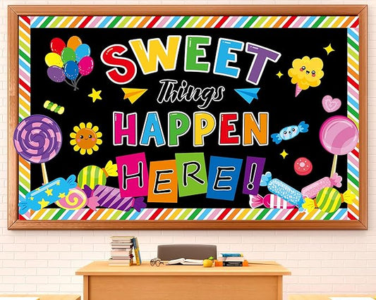 gisgfim Sweet Candy Things Happen Here Bulletin Board Decorations Back to School Colorful Paper Cutouts Sweet Candy Bulletin Board Set for Kindergarten Preschool Elementary Wall Decor Supplies