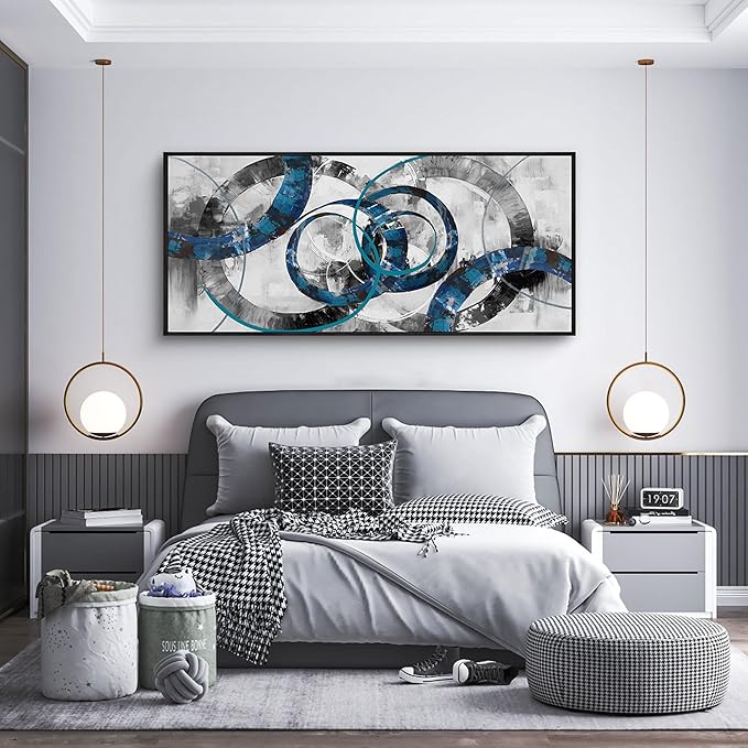 XLSJERST Extra Large Blue Abstract Canvas Wall Art - Modern Art Wall Decor for Living Room, Bedroom, Office