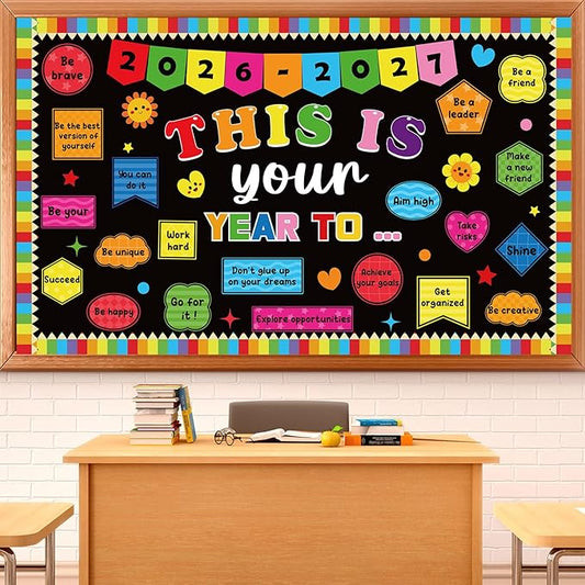 This is Your Year to Bulletin Board Set Welcome Back to School Classroom Decoration Positive Affirmation Paper Cutouts Colorful Inspirational Bulletin Board for 2027 Nursery Chalkboard Wall Door Decor