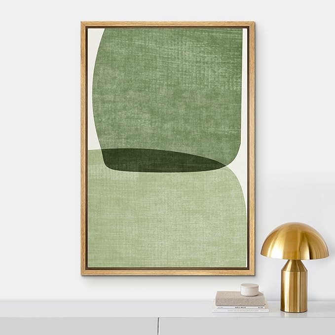 IDEA4WALL Framed Canvas Print Wall Art Sage Green Mid-Century Modern Watercolor Blot Abstract Shapes Illustrations Modern Art Decorative Minimalist Relax/Cozy Multicolor for Bedroom - 24"x36" Natural
