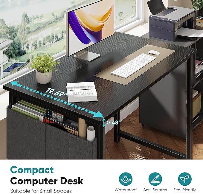 OLIXIS Computer Desk 31 Inch Home Office Desks for Small Spaces, Gaming Writing Study Work Table with Storage Bag for Bedroom, Black