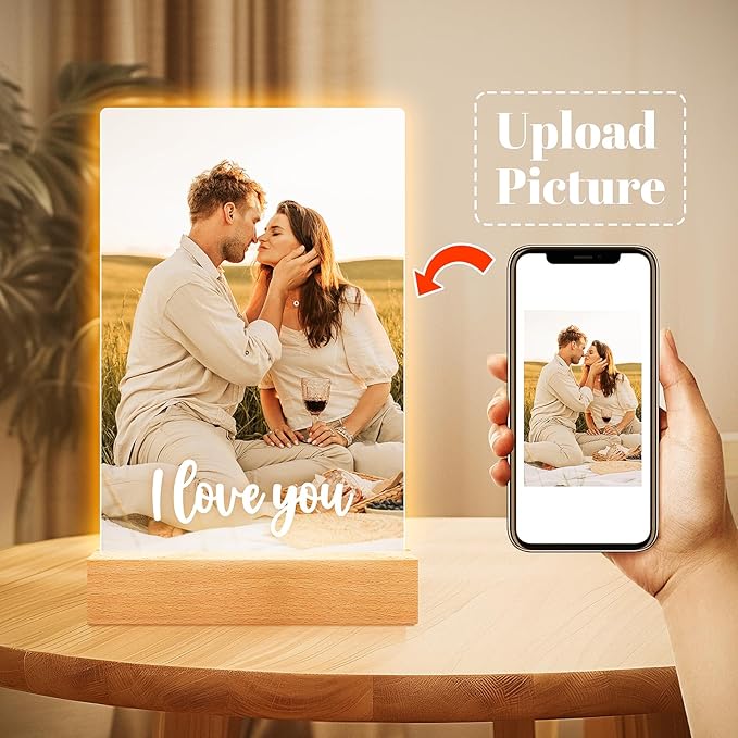 Personalized Picture Frame, Custom Photo Frame with Night Light, Custom Picture Frames, Personalized Anniversary Birthday Gifts for Women Men Her Him Girlfriend Boyfriend Couple