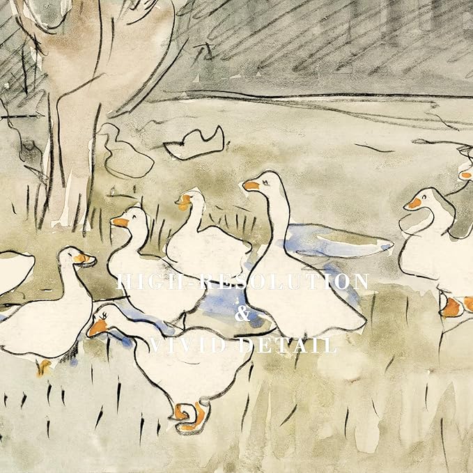 Kizbok Vintage Duck Wall Art Print - Neutral Rustic Watercolor Geese Canvas Oil Painting, Antique Animal Poster for Nursery Wall Decor, Kids Bedroom & Bathroom Decor (8" x 10" - UNFRAMED)