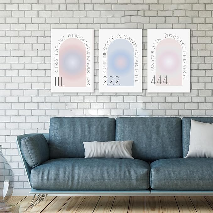 Colorful Gradient Aura Angel Numbers Poster Canvas Print Artwork Room Decor for Bedroom Aesthetic, 3 Piece Framed Inspirational Minimalist Art Paintings Decor for Bedroom Office 16"x24" x 3 Pcs