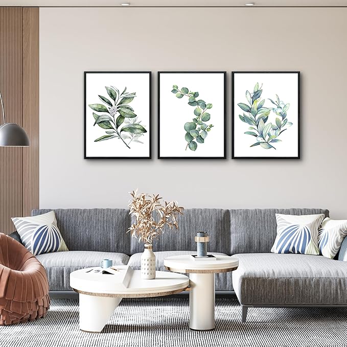 hyidecorart Black Framed Wall Art For Bedroom Wall Decor For Living RoomPlants Green Leaves Painting Bathroom Walls Pictures Kitchen Wall Decorations Office Decor Set Of 3 Piece Framed Prints Art