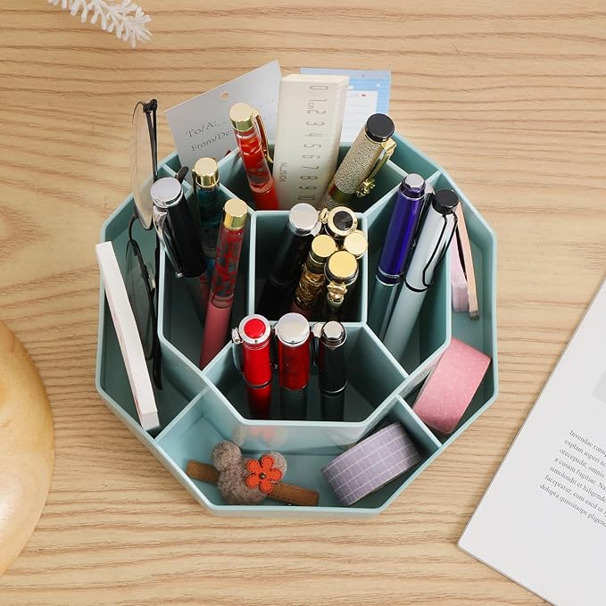INSTOME Desktop Organizer with Pencil Holders, Office Accessories Caddy, School Supplies Organizer for Pen, Colored Pencil, Art Brushes, 9 Compartments (Blue)