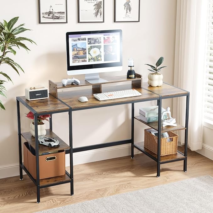 55-inch Computer Desk with Storage Shelf - Vintage Ideal Gaming Desk for Bedrooms, Small Spaces, and Home Offices Modern Writing Desk for PCs.