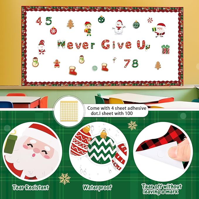 Kosiz Christmas Bulletin Board Decoration Set 118 ft Scalloped Bulletin Board Borders Classroom Poster Border Trim with 257 Pcs Letter Number Symbol Cutout for School Decor