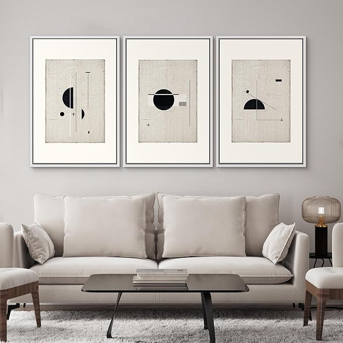 SIGNWIN Framed Canvas Print Wall Art Set Mid-Century Modern Geometric Polygons Abstract Shapes Illustrations Modern Art Decorative Minimal Duotone for Living Room, Bedroom, Office - 16"x24"x3 White