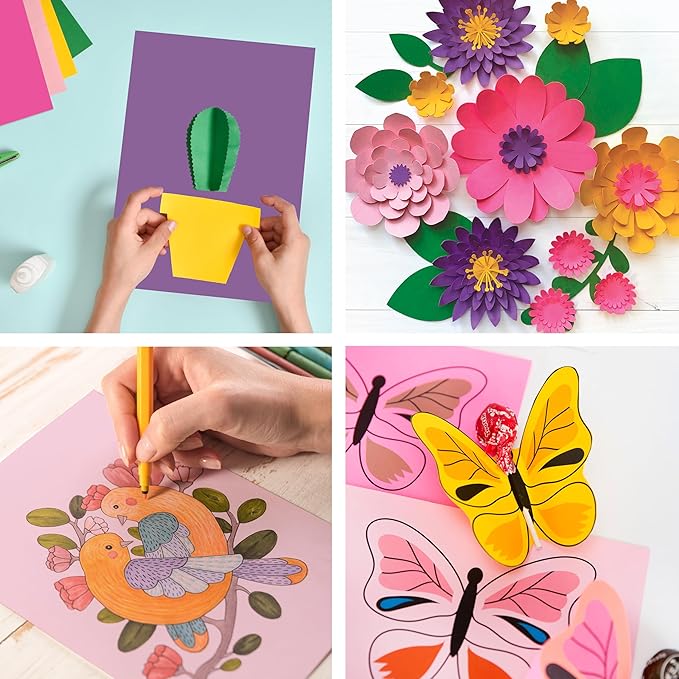 PrintWorks Floral Cardstock Paper 8.5" x 11" - 50 Sheets - 5 Assorted Colors for Flowers - Ideal for School & Craft Projects - 67 lb/147 gsm & 65 lb/176 gsm - Made in the USA (00657)