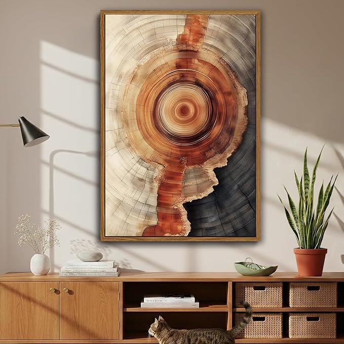 IBHJSART Framed Tree Ring Canvas Wall Art Vintage Colorful Wood Stump Painting Prints Modern Minimalist Pictures Nature Rustic Farmhouse Decor Living Room Bedroom Bathroom Office