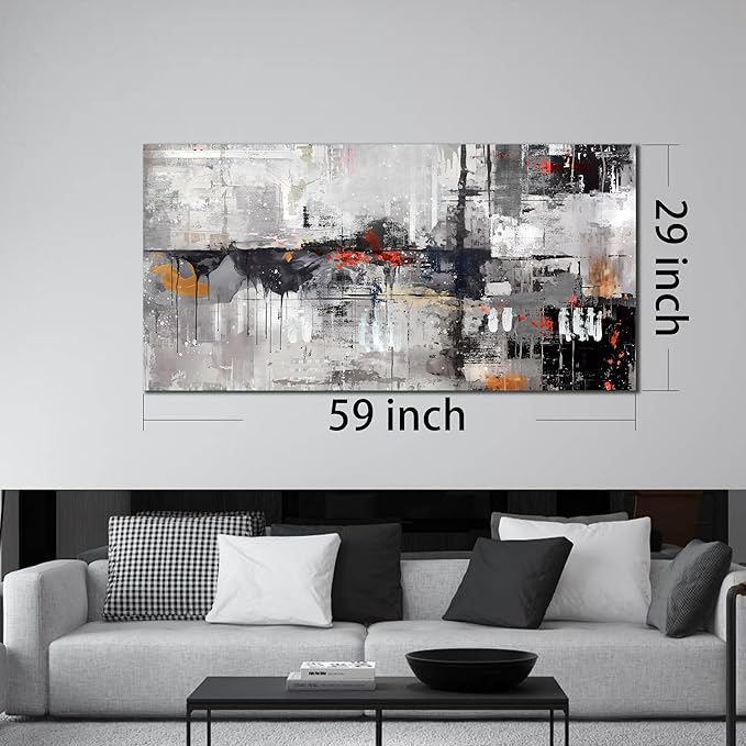 WDHCG Abstract Wall-Art Canvas - Gray Wall Art for Living Room- Black and White Wall Decor Bedroom Office Pictures Size 29" x 59"