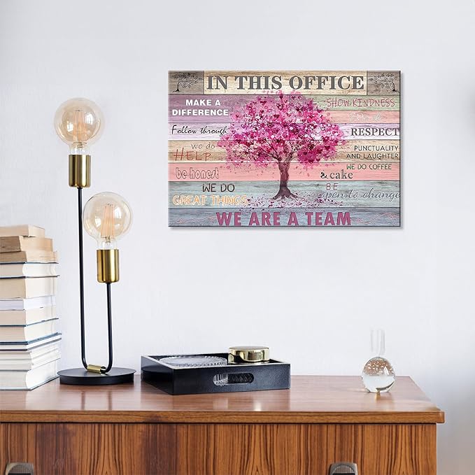 Office Wall Decor Inspirational Wall Art for Office Motivation Positive Quotes Wall Decor for Women Pink Tree Signs Picture Prints for Home 24x16in Framed