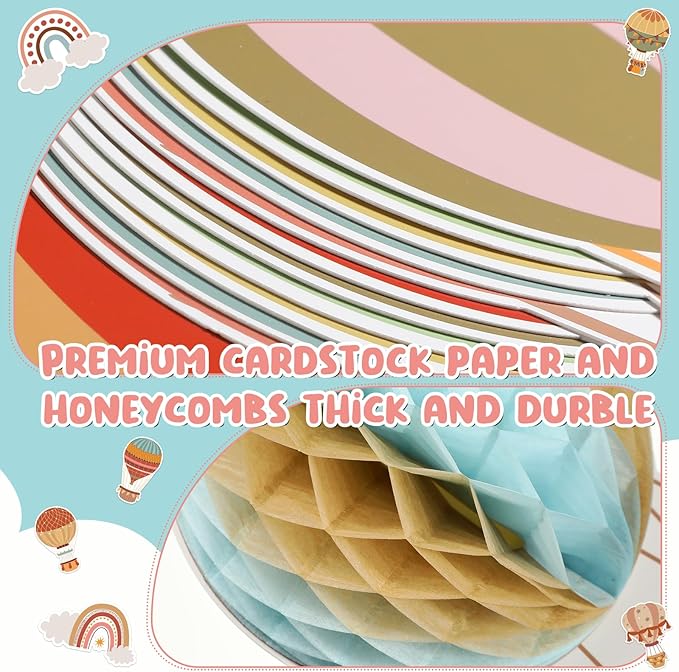 Crtiin 3D Hot Air Balloon Honeycomb Bulletin Board Set for School Classroom Decoration Hot Air Balloon Artcraft Cutouts with Honeycomb for Back to School Kindergarten Decor The Sky Is The Limit (Boho)