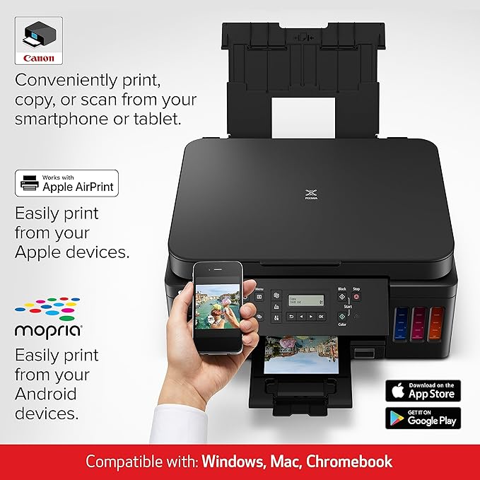 Canon PIXMA G6020 All-in-One Supertank Wireless (Megatank) Printer, Copier and Scan with Mobile Printing, Black, Works with Alexa