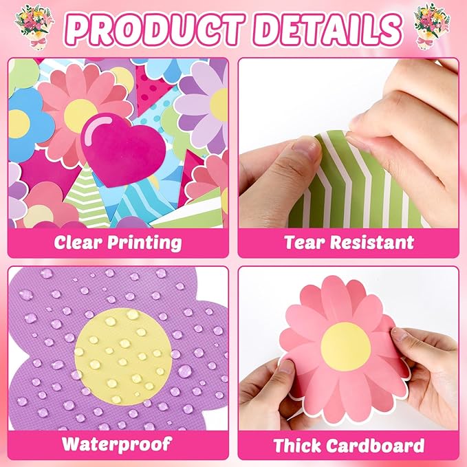 Mother's Day Bulletin Board Set I Love Mom Classroom Bulletin Board Decorations Mothers Day Flower Heart Cutouts Classroom Decorations for Preschool Nursery Toddler Kids Spring Decor Wall Door
