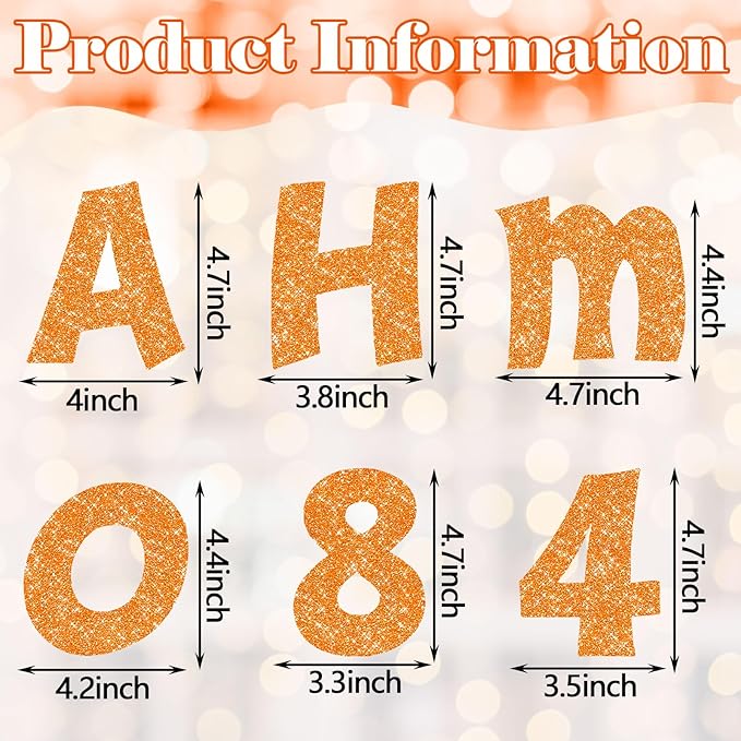 Colarr 216 Pcs Glitter Bulletin Board Letters for Classroom Number Alphabet Punctuation Symbol Cutout 4'' Die-Cut Poster Letter with Adhesive Dot School Party Holiday Decor Display(Orange)