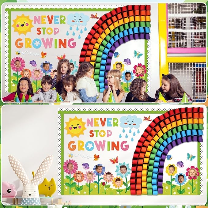 Spring Bulletin Board Classroom Decorations 3D Rainbow Butterfly Floral Bulletin Board Decor Spring DIY Photo Craft Cutouts for School Classroom Chalkboard Kindergarten Home Office Supplies