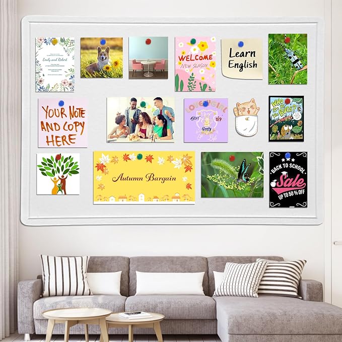 Large Bulletin Board - 60 X 36 inches Decorative Felt Pin Board - 5' x 3' Cork Board Alternative for Wall - Foldable Photo Board Self-Adhesive Vision Board Prayer Board with 30 Pushpins - Warm White