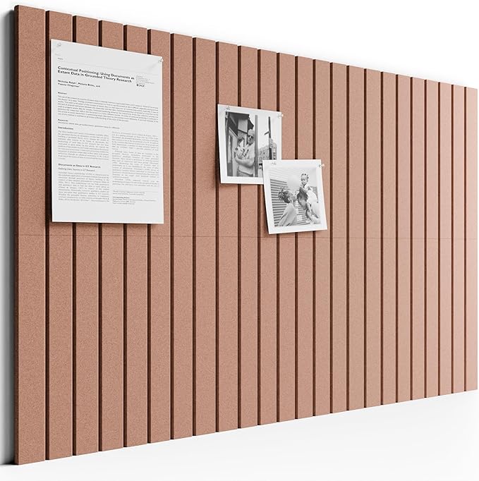 Bumusty Large Cork Board Alternative-36 x 24" Felt Bulletin Board Tiles, with 30 Pushpins, 40 Adhesive Tabs, 6-Pack Slat Wall Paneling, Cork Boards for Office Push Pin Board Felt Board-Terracotta