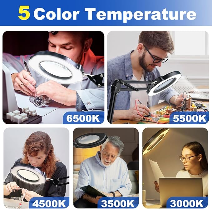 15X Magnifying Glass with Light and Stand, 2-in-1 Lighted Magnifying Desk Lamp Dimmable Magnifier Lamp with Light and Clamp Long Arm 84PCS LED Beads Real Glass Lens for Work Close Work Hobby