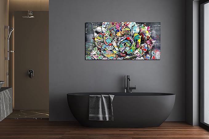 SIXTTART Floral Wall-Decor - Banksy Canvas Wall Decor - Graffiti Wall Art for Living Room Ready To Hang Size 40" x 20"