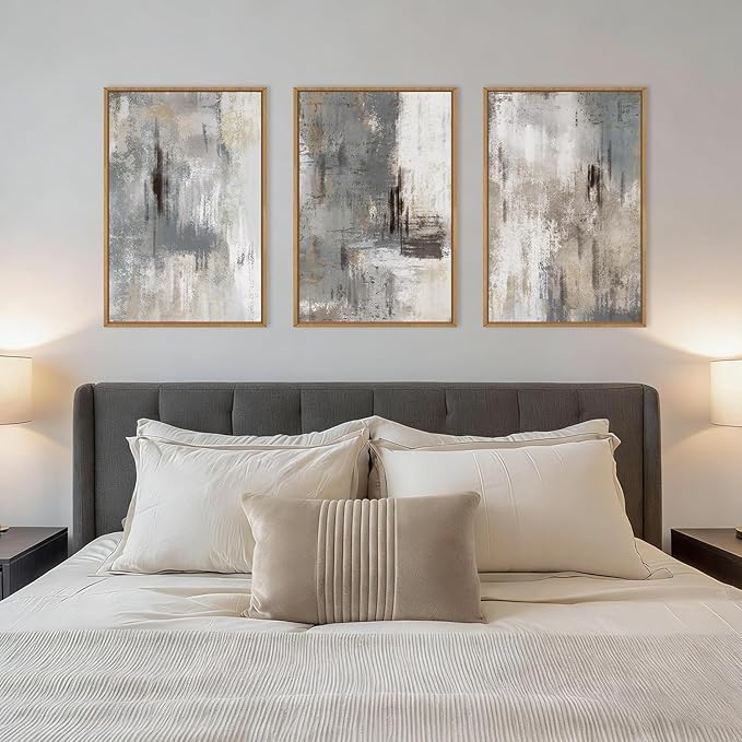Aryroi Large Abstract Grey and Beige Framed Canvas Wall Art,Neutral Brush Stroke Wall Decor,Natural Modern Color Block Artwork,Minimalist Nordic Art Print for Living Room,Bedroom,Office- 16"x24"x3
