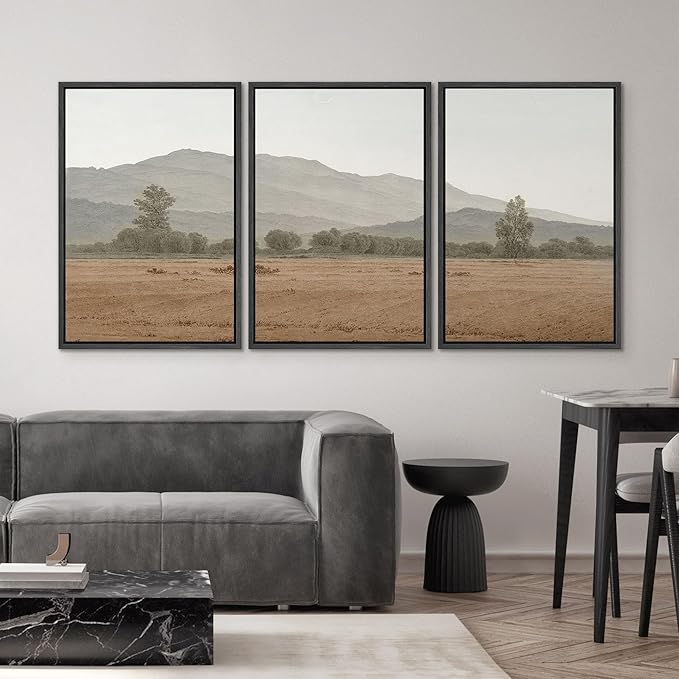 SIGNWIN Framed Canvas Print Wall Art Set Rustic Mountain Landscape in Earth Tones Illustrations Modern Art Decorative for Living Room, Bedroom, Office - 16"x24"x3 Black