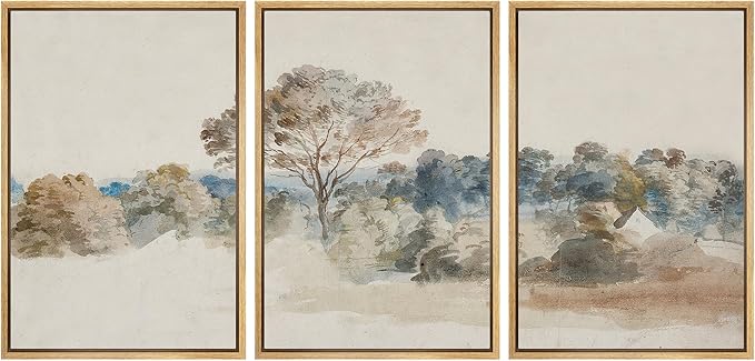 SIGNFORD Framed Wall Art Print Set Pastoral Elegance Soft Watercolor Trees and Fields Illustrations Modern Decorative Multicolor Relax/Calm Chic for Living Room, Bedroom, Office - 16"x24"x3 Natural