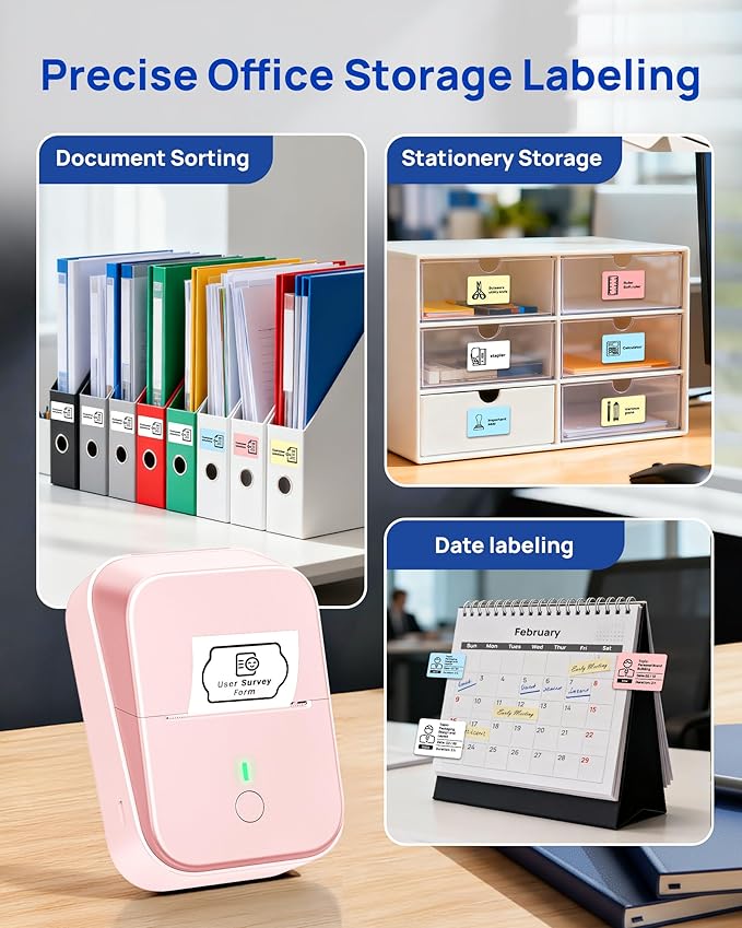 PM260 Label Maker Machine, 2 Inch Label Maker Bluetooth Label Printer, Inkless Portable Labeler with Smart AI APP for Home, Kitchen, School, Office Organization, Pink